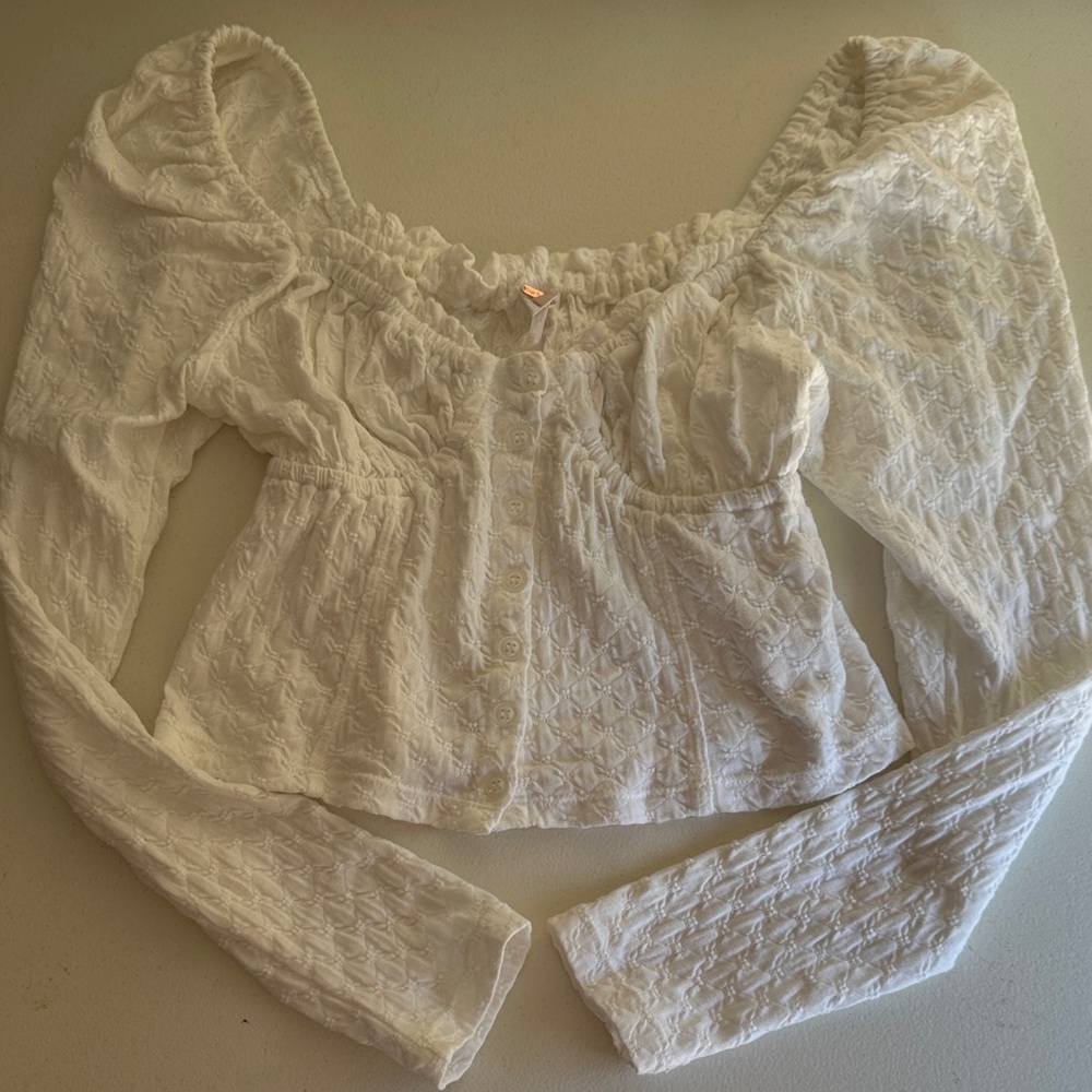 White Lace Peasant Blouse - Women's Button-Front Top